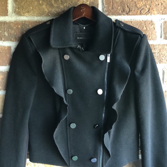 BCBGMAXAZRIA Black Fay Ruffled Moto Jacket - Picture 5 of 12